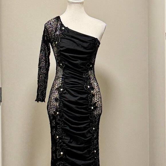 woman's | one shoulder | lace cut out | dress - Picture 1 of 5